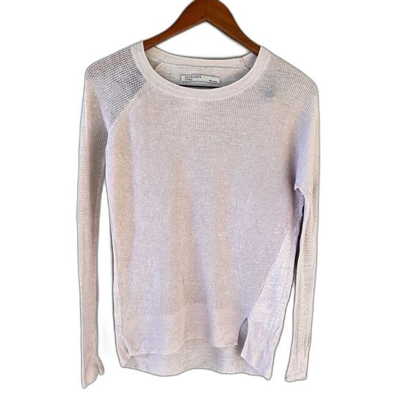 All Saints Beige Linen Knit Top Lightweight XS Side Slit Natural Fiber - Picture 2 of 9